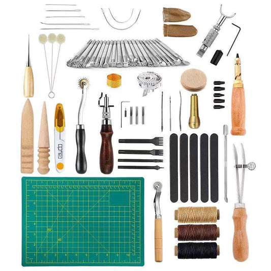 Deluxe 58-Piece Leather Craft and Sewing Kit – Complete DIY Hand Tool Set for Stitching, Cutting, and Embossing